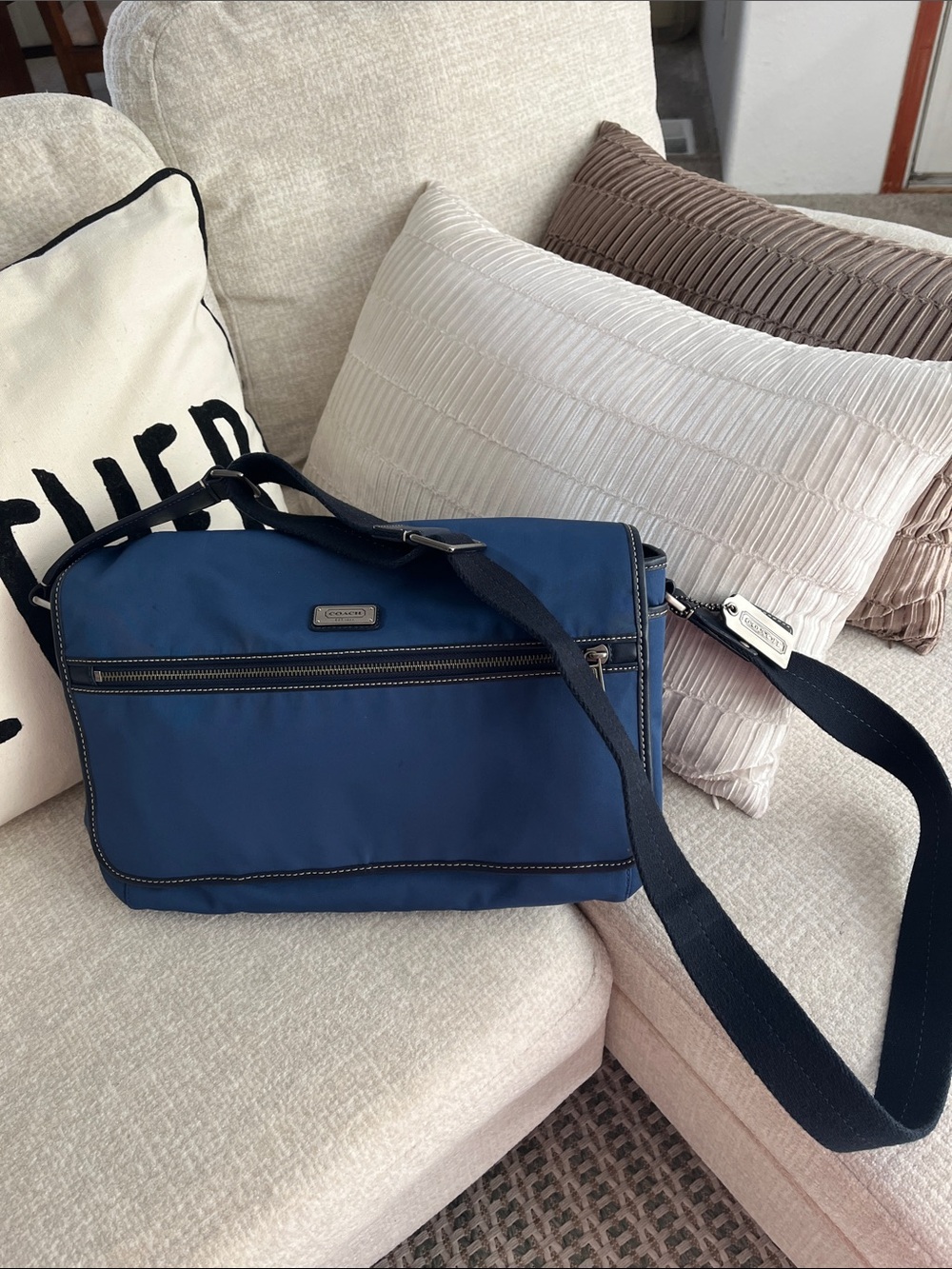 Coach Blue Messenger Bag with Silver Hardware with COA